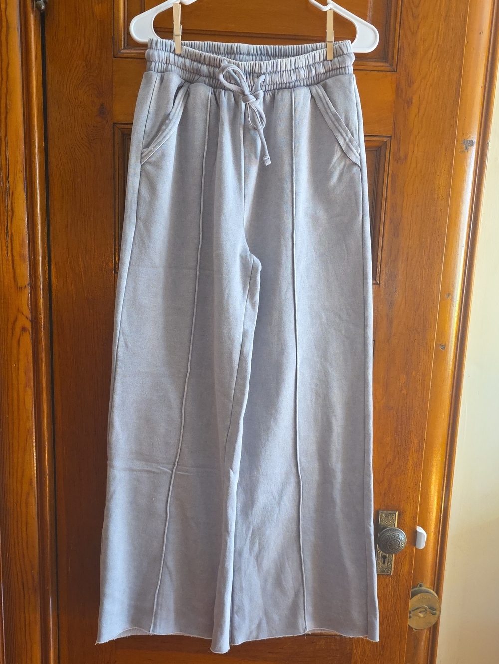 Zenana Pintuck Acidwash Raw Hem Wide leg Pants *Sleet